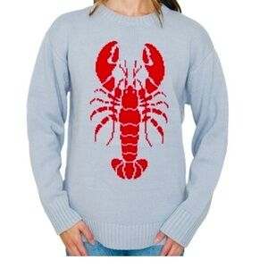 Ladies size medium call out 22 pitI Blue Sweater with Red Lobster Design